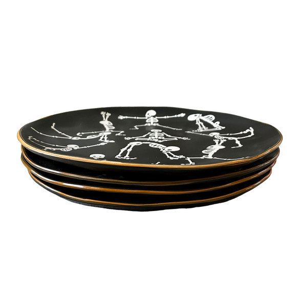 Eli + Ana Halloween Skeleton Namaste Yoga Dinner Plates 11" Set Of 4 Spooky New - Picture 3 of 10